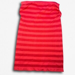 Red Orange Striped Tube Top Strapless Bodycon Summer Mini Dress Women Small